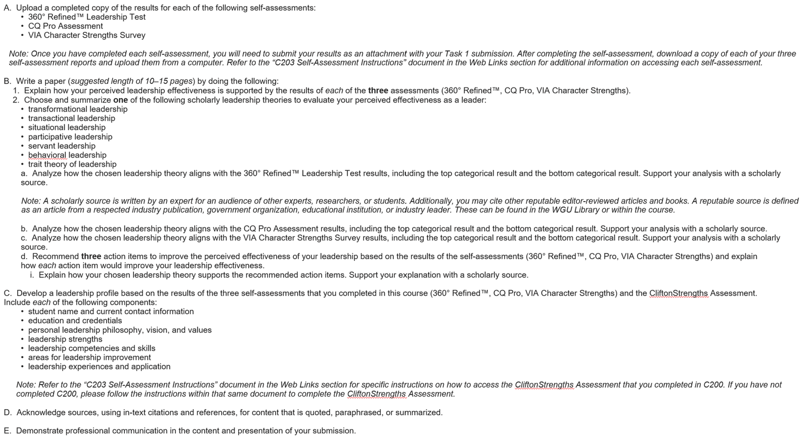 WGU C203 Task 1 Guide: Personal Leadership Assessment and Profile