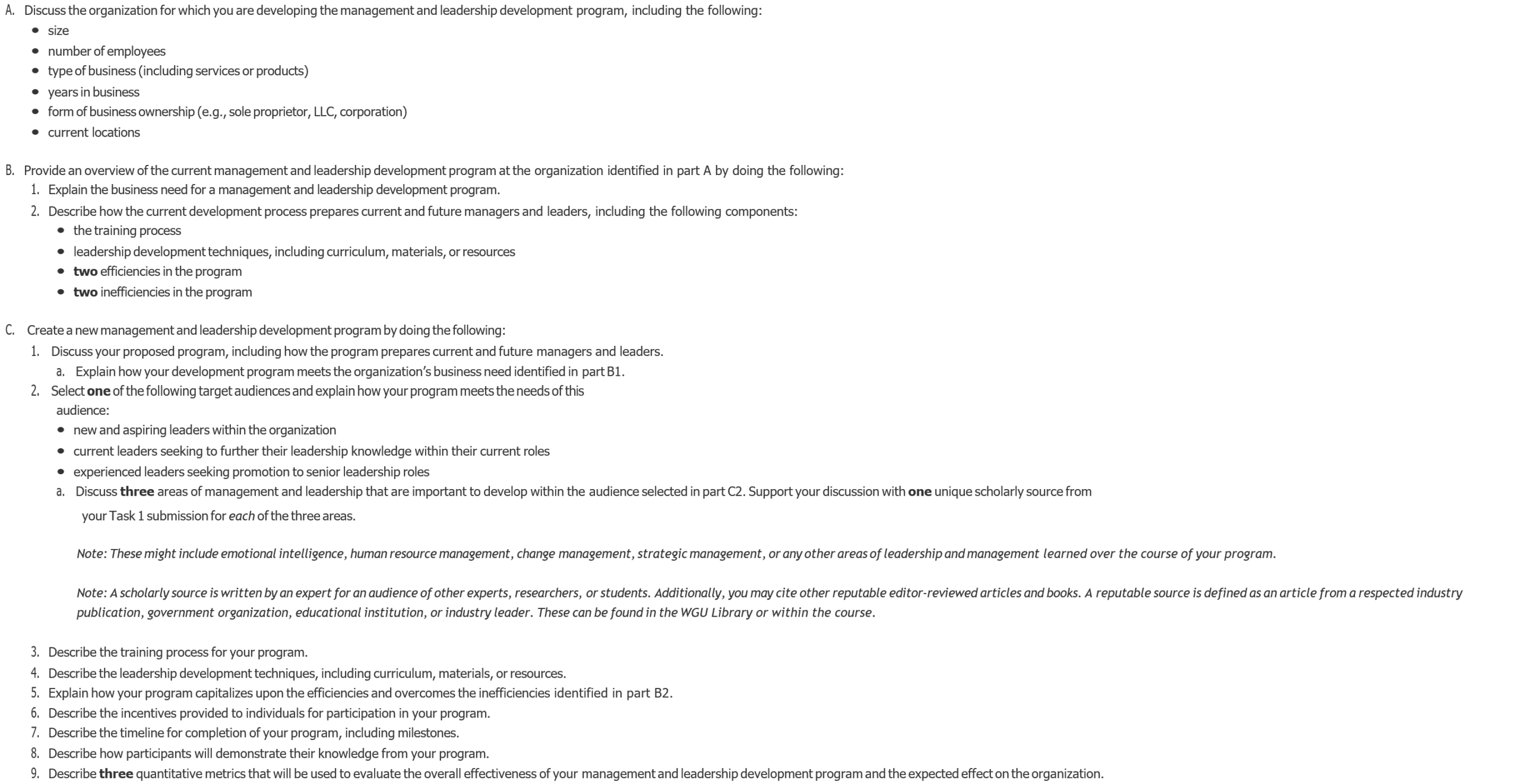 WGU C210 Task 2 Guide: Management and Leadership Development Program (MKM1)