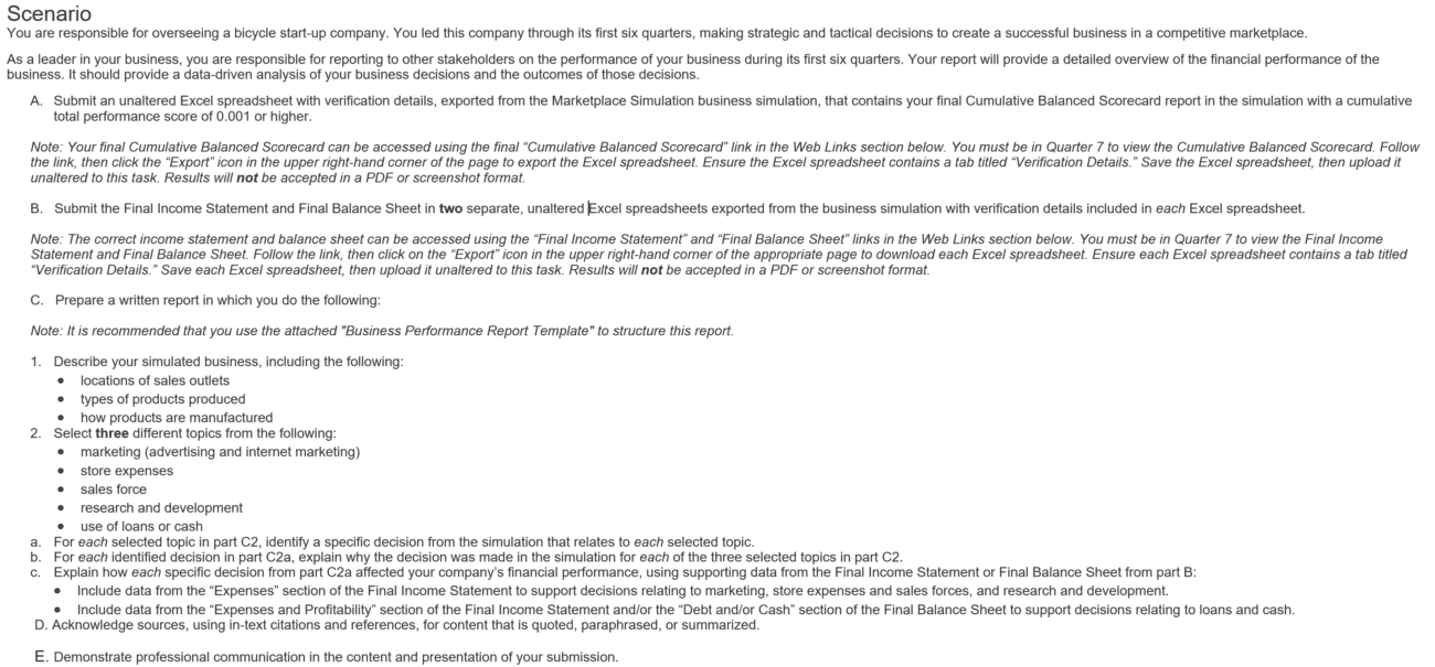 WGU D361 Task 1 Guide: Business Performance Report (Marketplace Simulation)