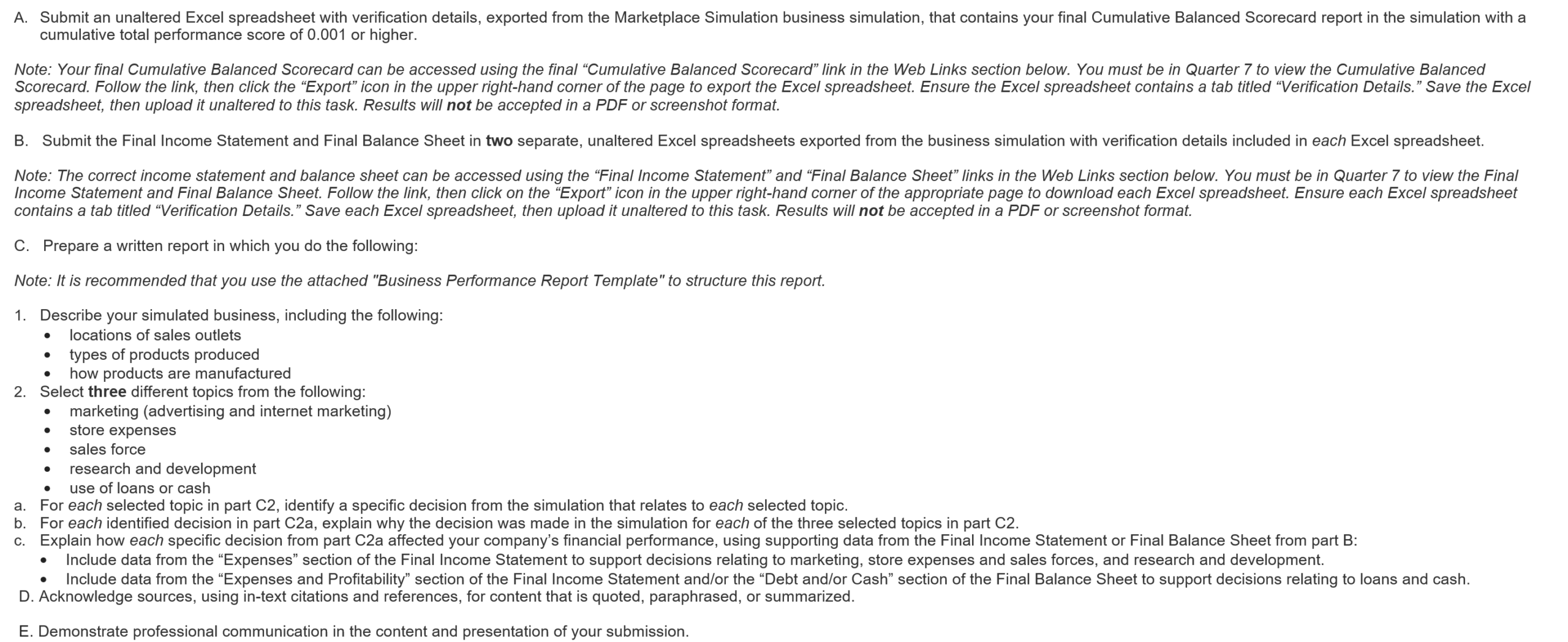 WGU D361 Task 1 Guide: Business Performance Report (Marketplace Simulation)