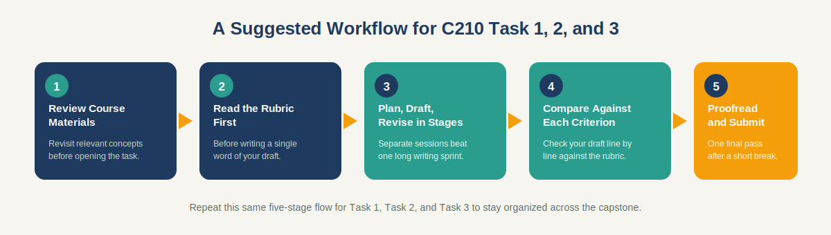 A suggested five-step workflow for C210 Task 1, 2, and 3
